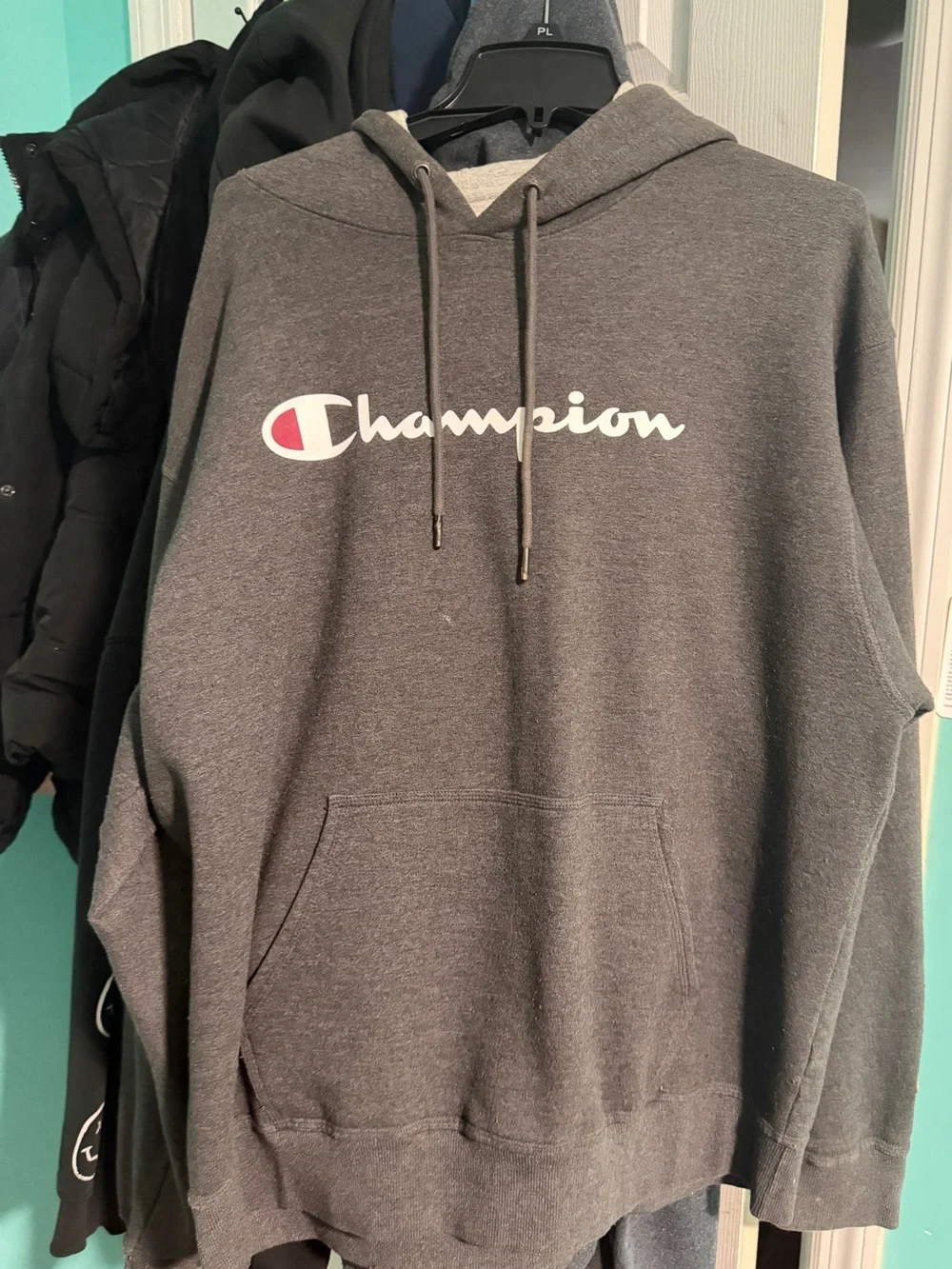 Champion Men's Charcoal Gray Logo Hoodie